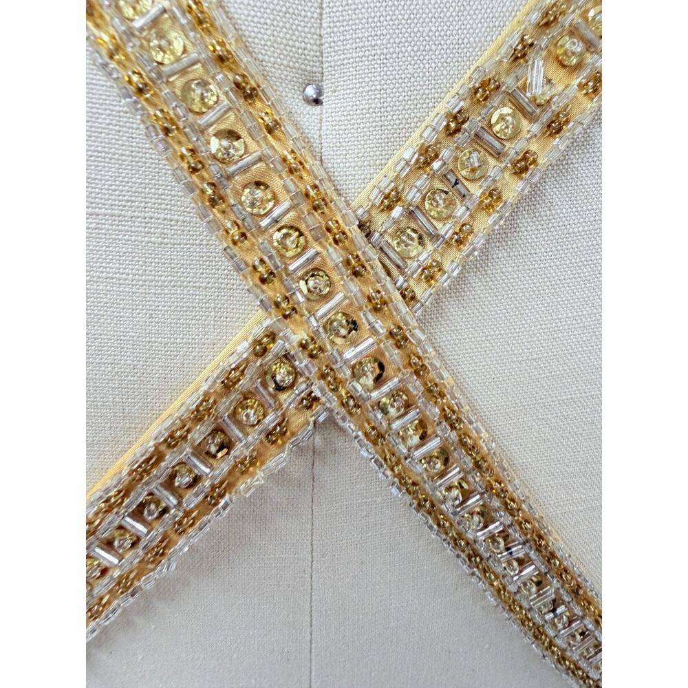 Cassandra Stone Y2K 100% Silk Beaded Gold Cocktail Dress Size 8 - Picture 11 of 12